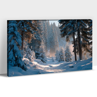Grandes photos d'hiver - Paysage de neige, scène d'hiver, art mural sur toile pour le salon, forêt de pins d'hiver au pays des merveilles pour la décoration intérieure, impressions sur toile tendue, 32 po x 48 po