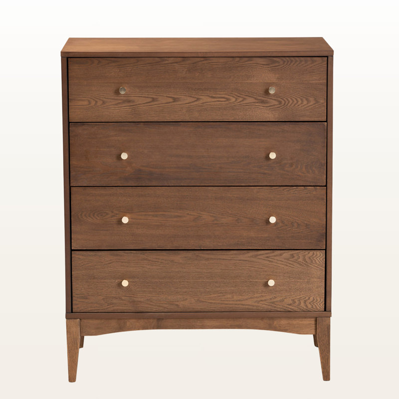 Quartz Brown Finish 4-Drawer Chest With Gold-Tone Drawer Knob, 37.56" H X 29.84" W X 15.55" D