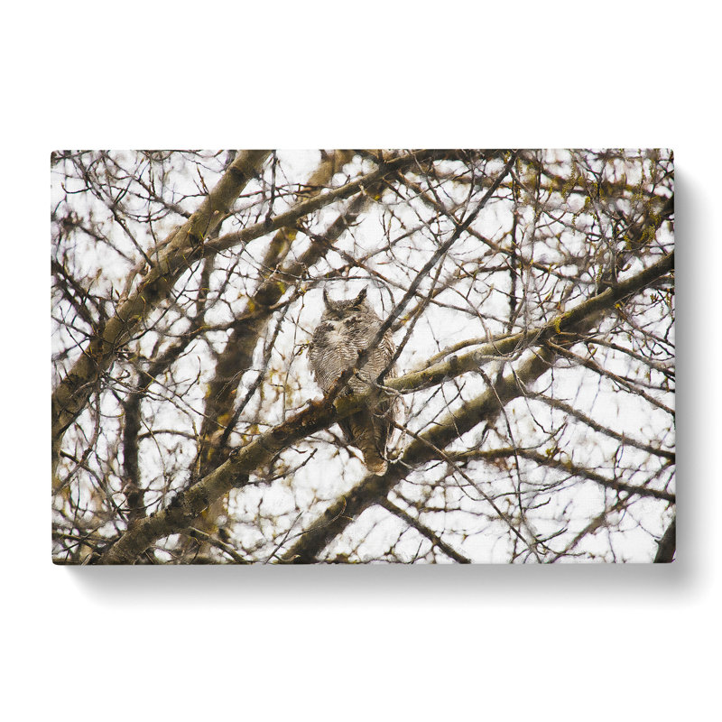 Great Horned Owl Resting Painting - Wrapped Canvas, 35cm H x 50cm W x 3cm D