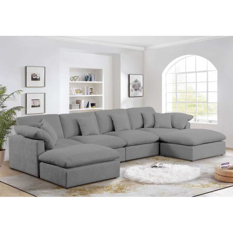 152" Modern Simple U-Shape Sofa, Dark Gray