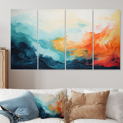 Azur bleu jaune Fusion I - peinture abstraite, 4 pièces