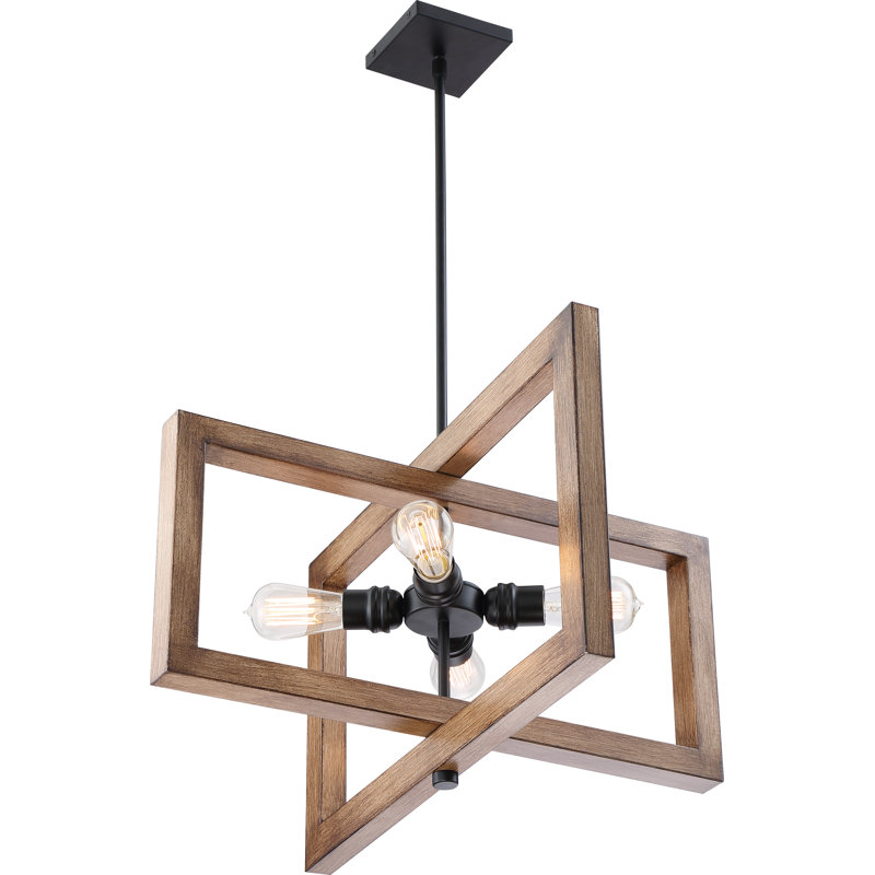 Lustre carré / rectangulaire unique à 4 lumières Haddix, H 34 po x l 24 po x P 24 po