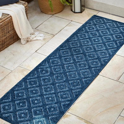 Portmany Neutral Diamond Trellis Navy Indoor/Outdoor Rug