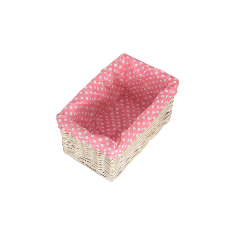 Spotty Lined Storage Wicker Basket, 17cm H x 32cm W x 20cm D