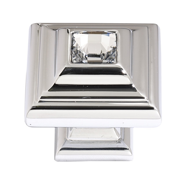 Polished Chrome Square Knob with Swarovski Crystal