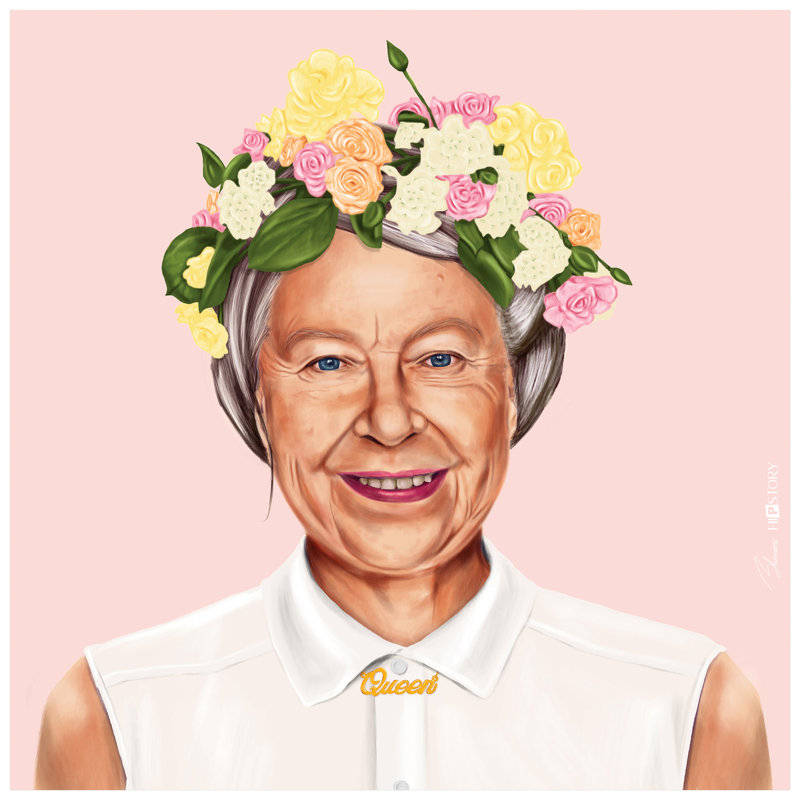 "Hip Queen Elizabeth II" Frameless Free Floating Reverse Printed Tempered Art Glass Wall Art