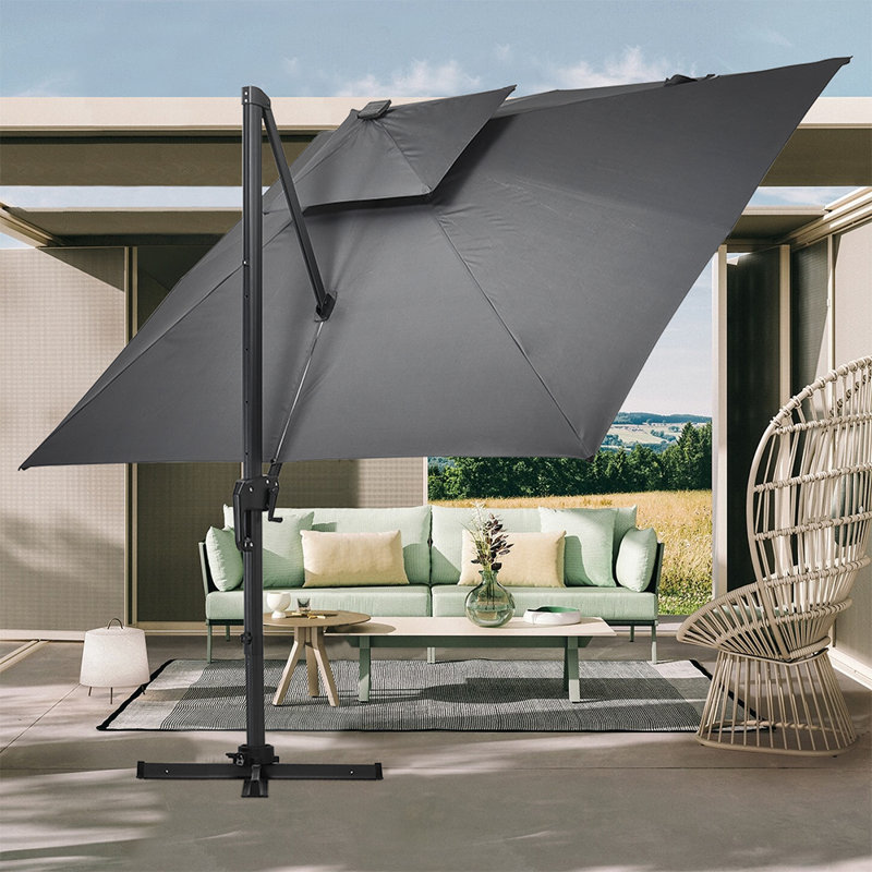 Anndee 3m Square Cantilever Parasol with LED Light, Light Grey