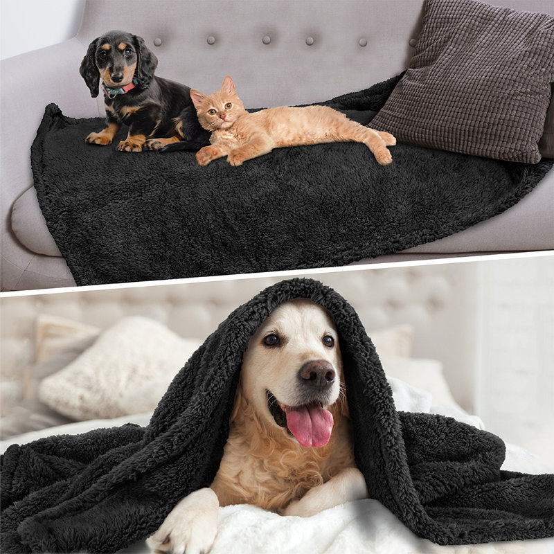 Medium Black Faux Shearling Waterproof Pet Blanket
