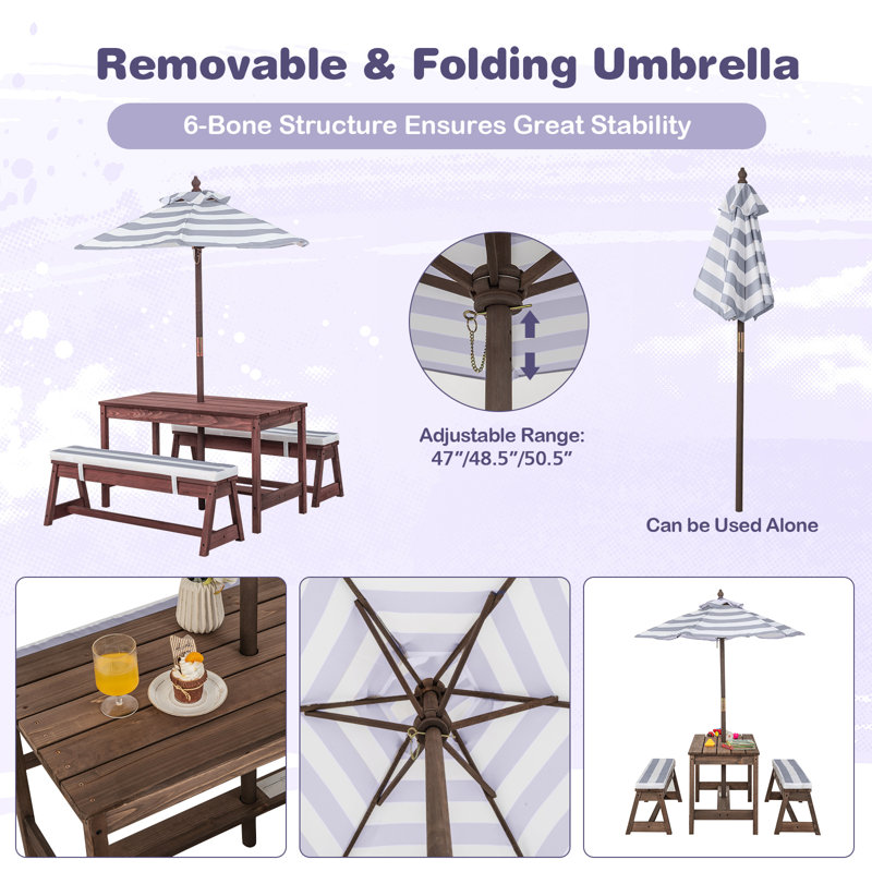 4 - Person Wood Patio Dining Set with Rectangular Table , Cushions Included