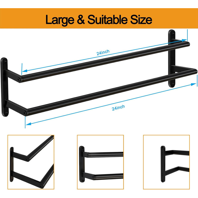 Double barre à serviettes, porte-serviettes 24 po pour salle de bain, barre à serviettes double en acier inoxydable