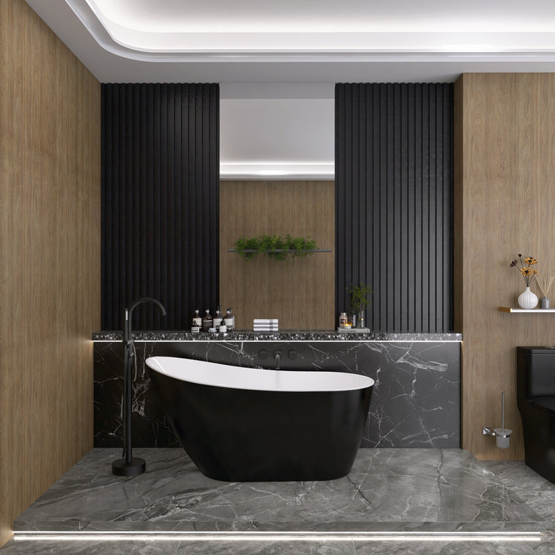 59'' x 29.13'' Freestanding Soaking Acrylic Bathtub, Black
