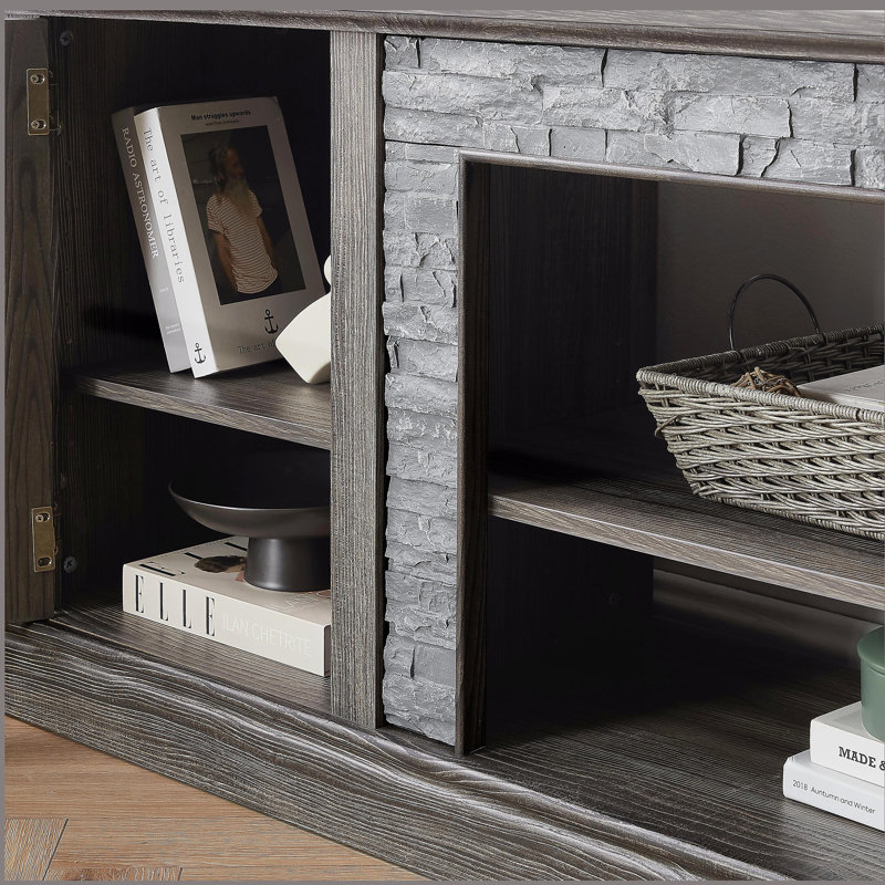 70" Modern TV Stand with 2-Door Storage, Faux Stone Media Console Cabinet, Grey Large Entertainment Center, Gray