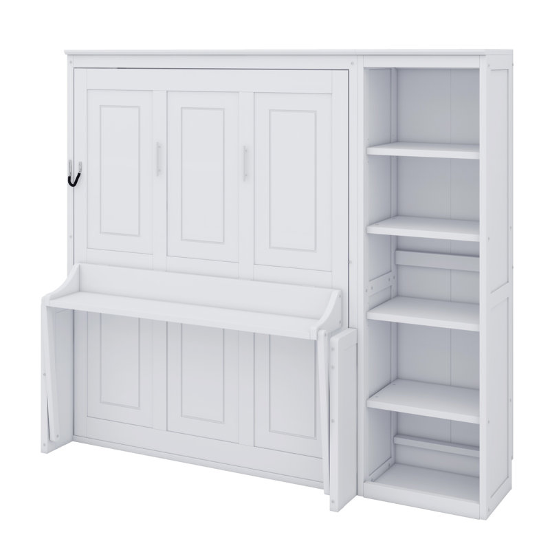 Murphy Bed With Desk And Bookshelf, White