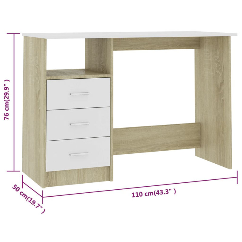 Desk Computer Desk Home Office Desk Workstation Table Engineered Wood, White/Sonoma Oak