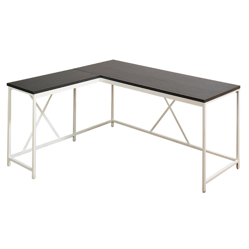 L-Shaped Metal Base Writing Desk, Dark Gray/Ivory