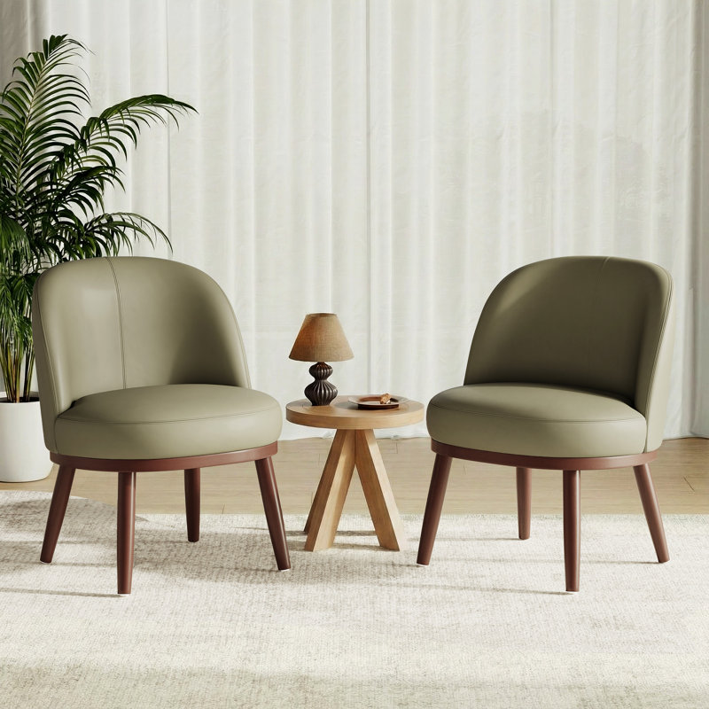Fauteuil d'appoint moderne en forme de tonneau, recouvert de similicuir et doté de pieds en bois massif, Olive