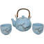 Poignée en bambou bleu japonais avec cerisier en céramique et 2 tasses
