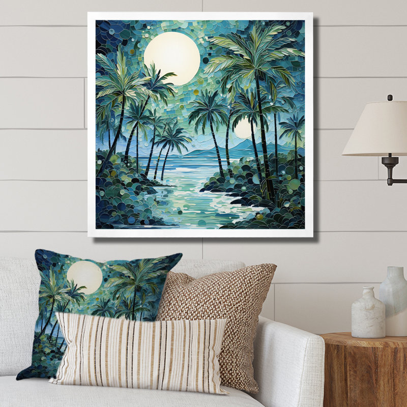 «Green Minimalims Palm Trees IV», reproduction sur toile, H 36 po x l 36 po x P 1,5 po, Cadre simple blanc
