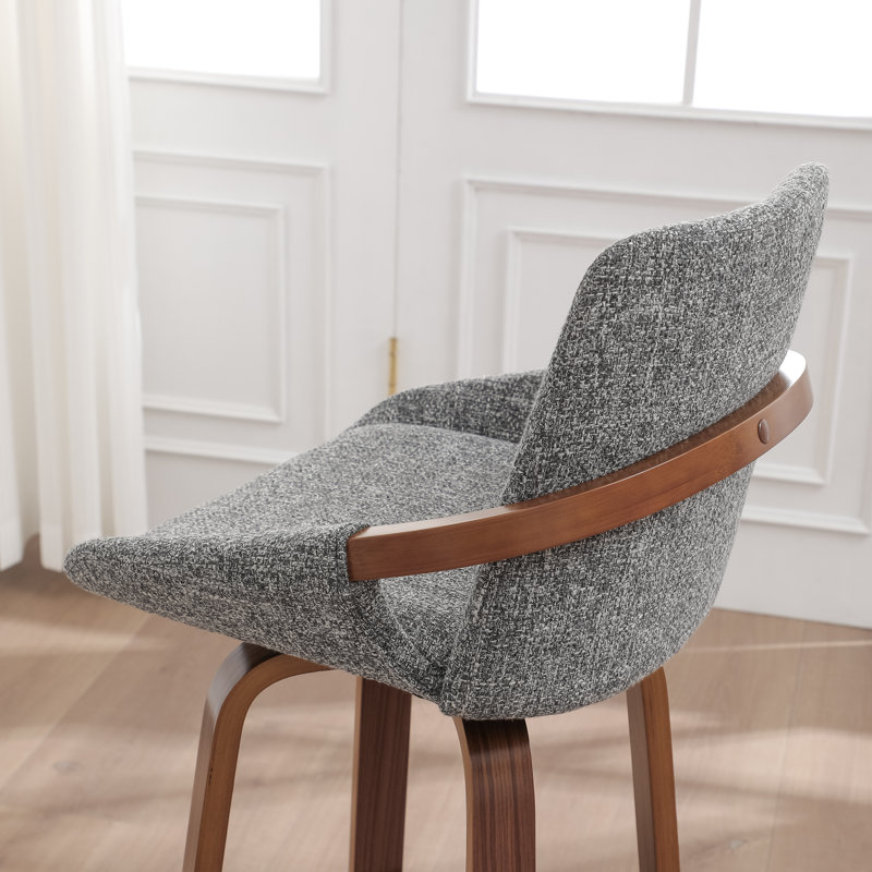 Swivel Upholstered Counter Stool, Counter Stool (63.5cm Seat Height), Light Gray/Linen
