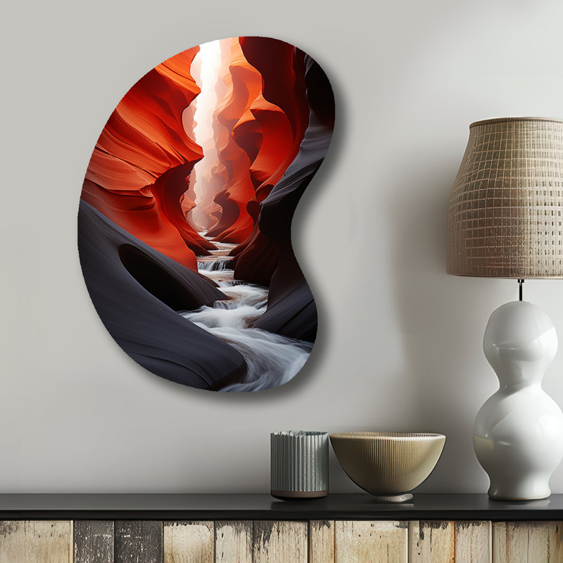 Marimar - Canyon, forme murale en métal, reproduction d'art asymétrique rouge, H 31 po x l 22 po