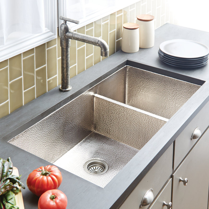 Évier de cuisine à double cuve encastrable l 40 po x l 21 po cocina duet pro, Nickel brossé