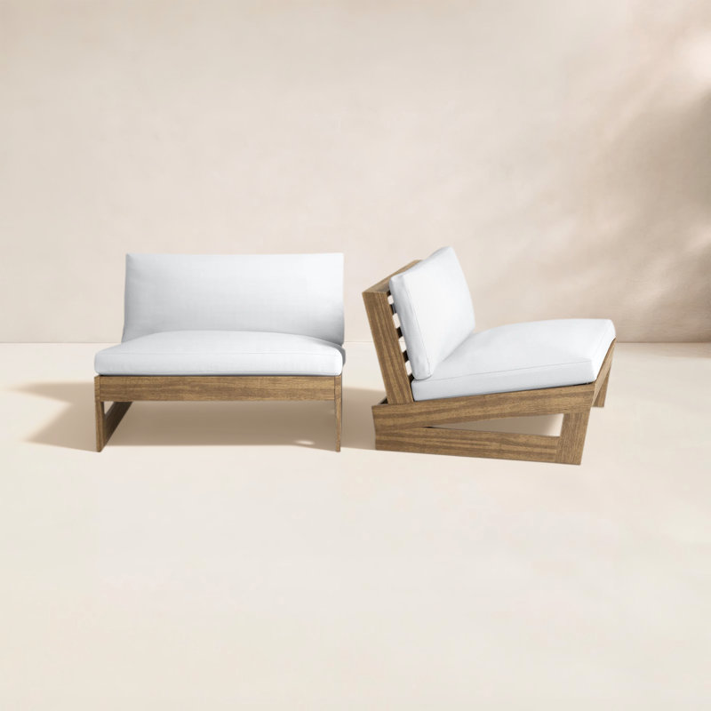 Louise Acacia Outdoor Armless Lounge Chair, Teak Frame/White Cushion