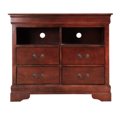 Cherry Media Chest For Bedroom - Traditional Charm With Embellishments & Curved Mouldings English Dovetailed Drawers Metal Center Guides Reliability Tarnish- Riches Of Design In Finish Elegance