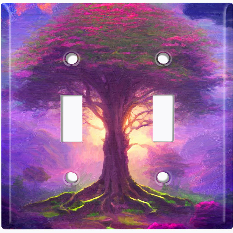 Pink Fantasy Sun Tree Paint Print 2 - Gang Toggle Light Switch Standard Wall Plate