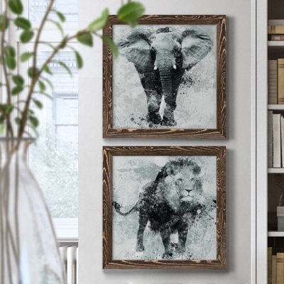Proud Elephant - ensemble de 2 peintures sur toile encadrées