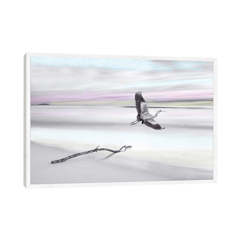 Great Blue Heron At Ocean Beach With Spot Color by Laura D Young - Gallery-Wrapped Canvas Giclée on Canvas