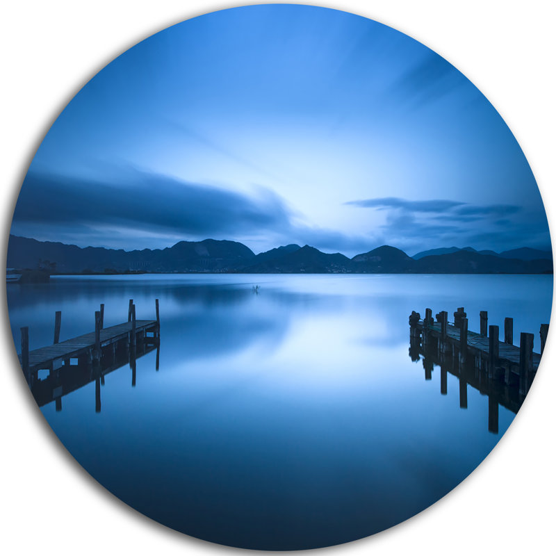 Impression de paysage marin «mer bleu foncé et piles», H 38 po x l 38 po x P 1 po, Métal