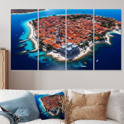 Vue aérienne du port italien - plage et océan, ensemble 4 pièces d'art mural
