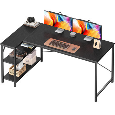 Bureau en L de 55 pouces avec tablettes à deux niveaux, bureau d'ordinateur de coin pour bureau à domicile