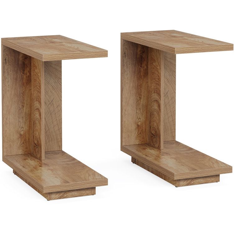C-shaped Side Table Set  Of 2, 2-tier Narrow End Table Wood Bedside Table Nightstand