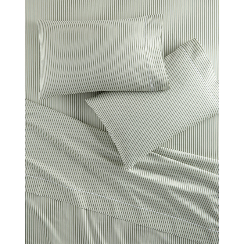 Windsor Stripe Classic Printed Sheet Set, Stripe Moss, Full/Queen Sheet Set with 2 Pillowcases