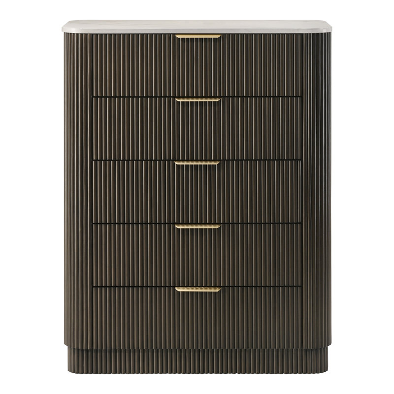Commode 5 tiroirs avec plateau en faux marbre Valarie