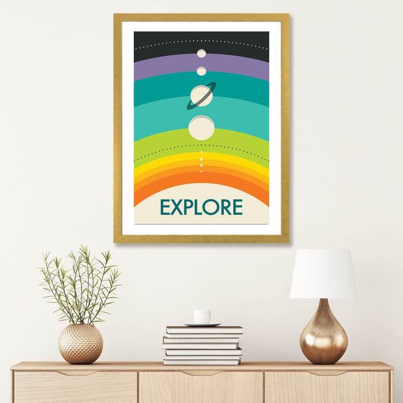 Système solaire pour enfants, décoration murale, H 24 po x l 16 po x P 1 po, Papier encadré doré