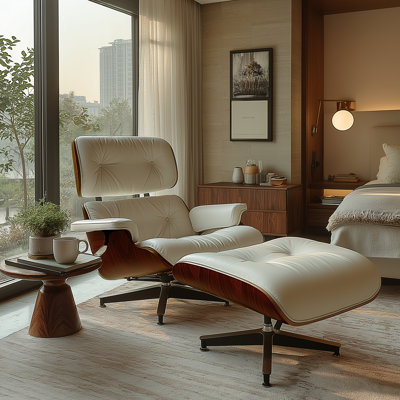 Leather Swivel Lounge Chair With Ottoman