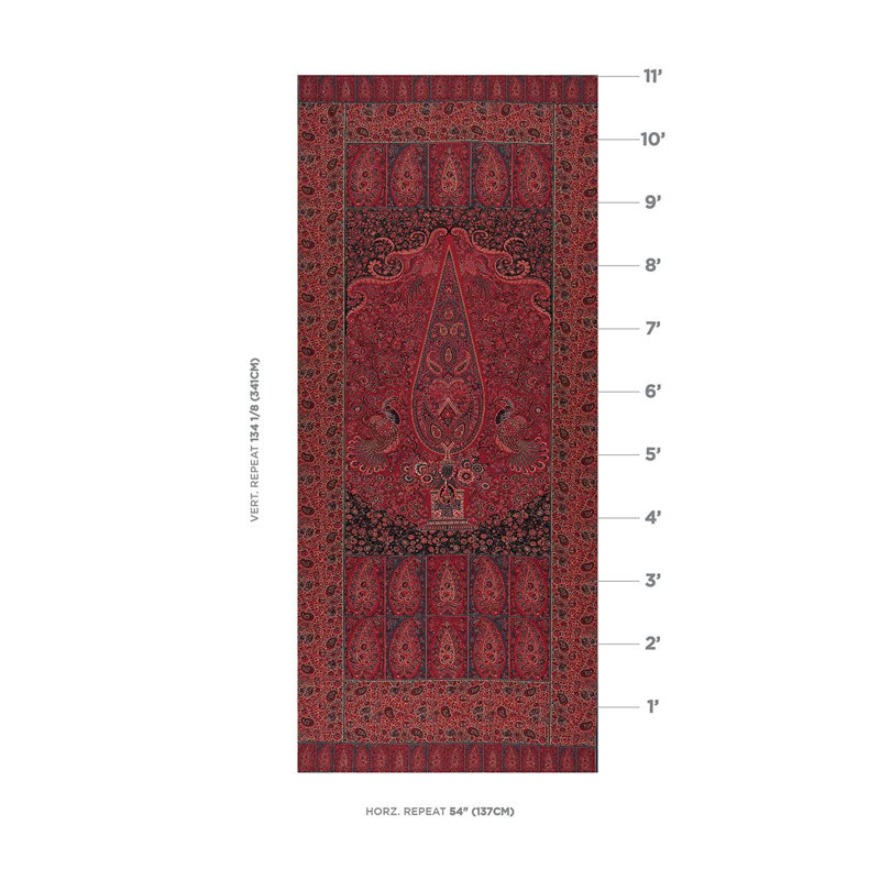 Colmery Paisley Panel Fabric, Rouge