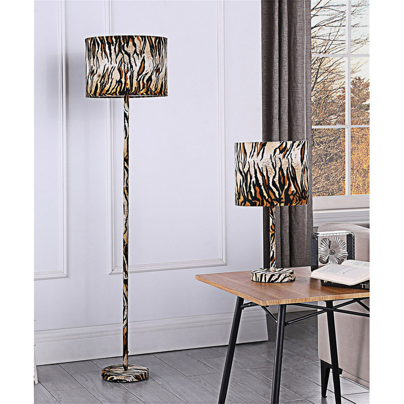 Faux Suede Tiger Print Metal Table Lamp With Easy Setup And Durable Design