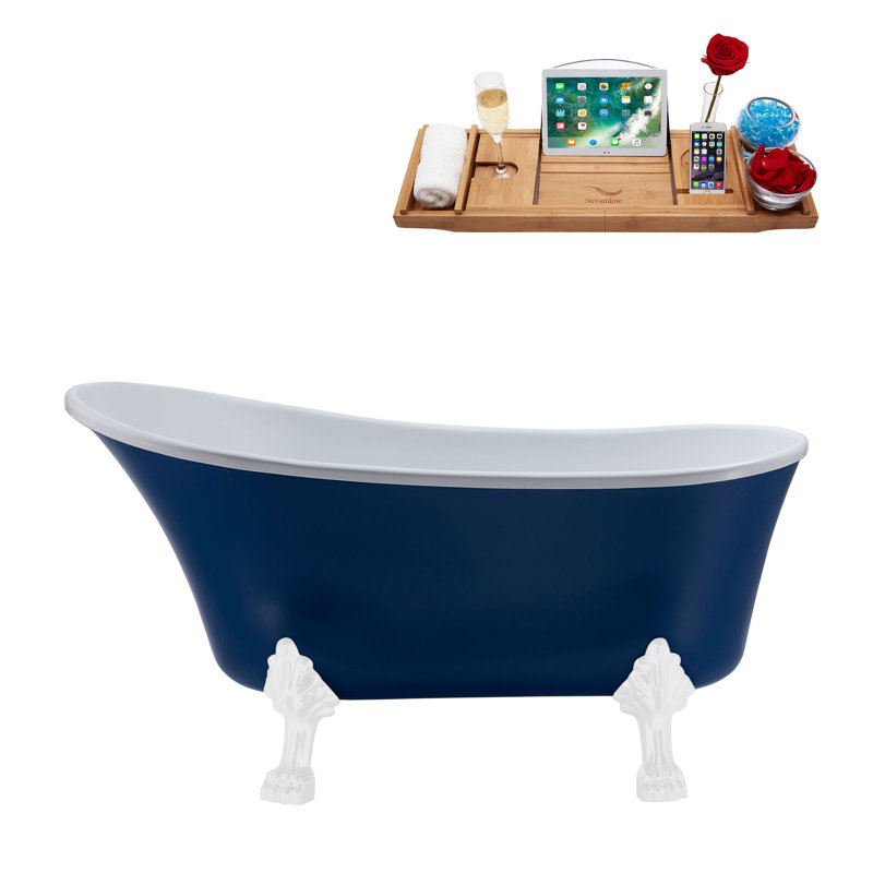 55.1'' x 26.8'' Soaking Acrylic Bathtub, Glossy White, Matte Pink