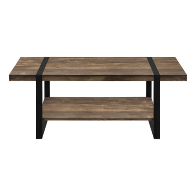 Table basse moderne avec plateau rectangulaire - L 46,83 po, stratifié brun, pieds en métal noir, rangement contemporain L 48 po, style industriel