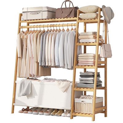 Portant à vêtements en bambou l 51 po avec étagères et sac de rangement