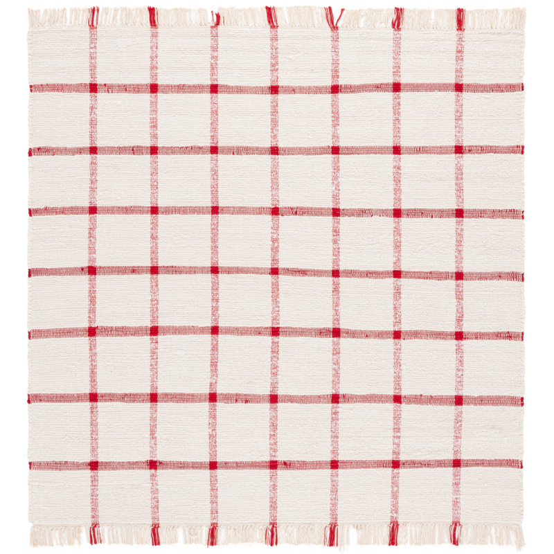 Lamoni Handwoven Recycled Cotton Plaid Rug, Square 6'