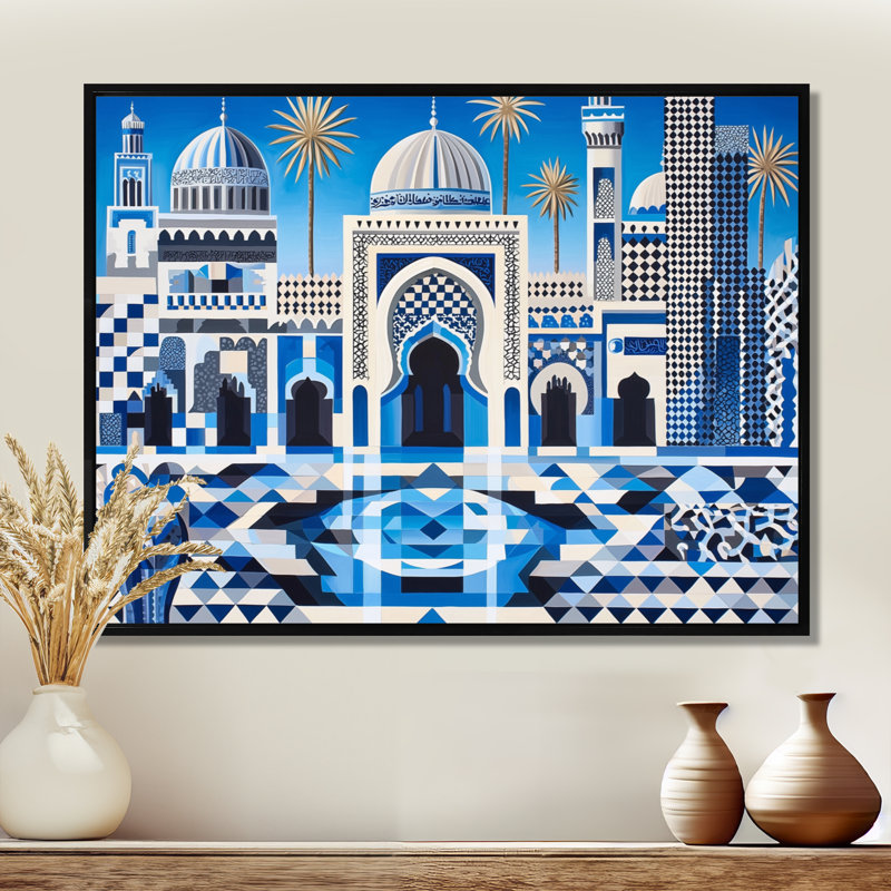 Motif géométrique islamique Fès, Maroc I, H 30 po x l 40 po, Impression dans un cadre flottant sans passe-parto, Noir