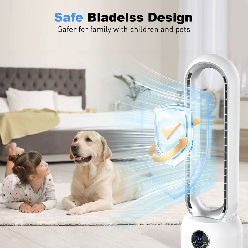 Ventilateur tour sans lame de 35 po pour chambre à coucher, débit d'air de 26 pi / s, 24 vitesses, oscillation à 90 °, ventilateurs sur pied avec télécommande, minuterie de 12 heures, ventilateur de refroidissement portatif sans lame pour bureau personnel