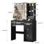 Meuble-lavabo avec grand miroir à DEL et 3 modes d'éclairage avec 4 tiroirs et tablettes pour la chambre à coucher, noir