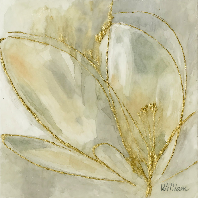 Whispers of Bloom - Art mural aquarelle sur toile avec accents dorés