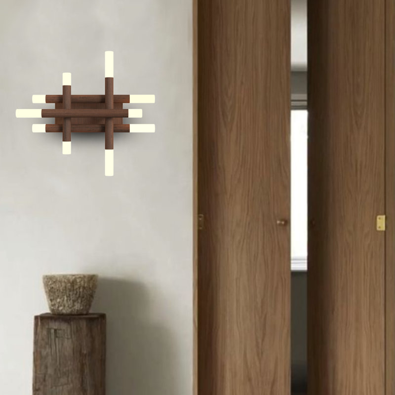 Bembry Modern Iron Flush Mount Wall Sconce with LED Lights and Remote, Dark Brown