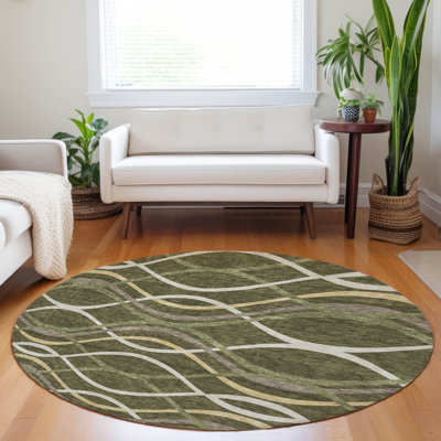 Tapis olive Prisco lavable à la machine de qualité supérieure